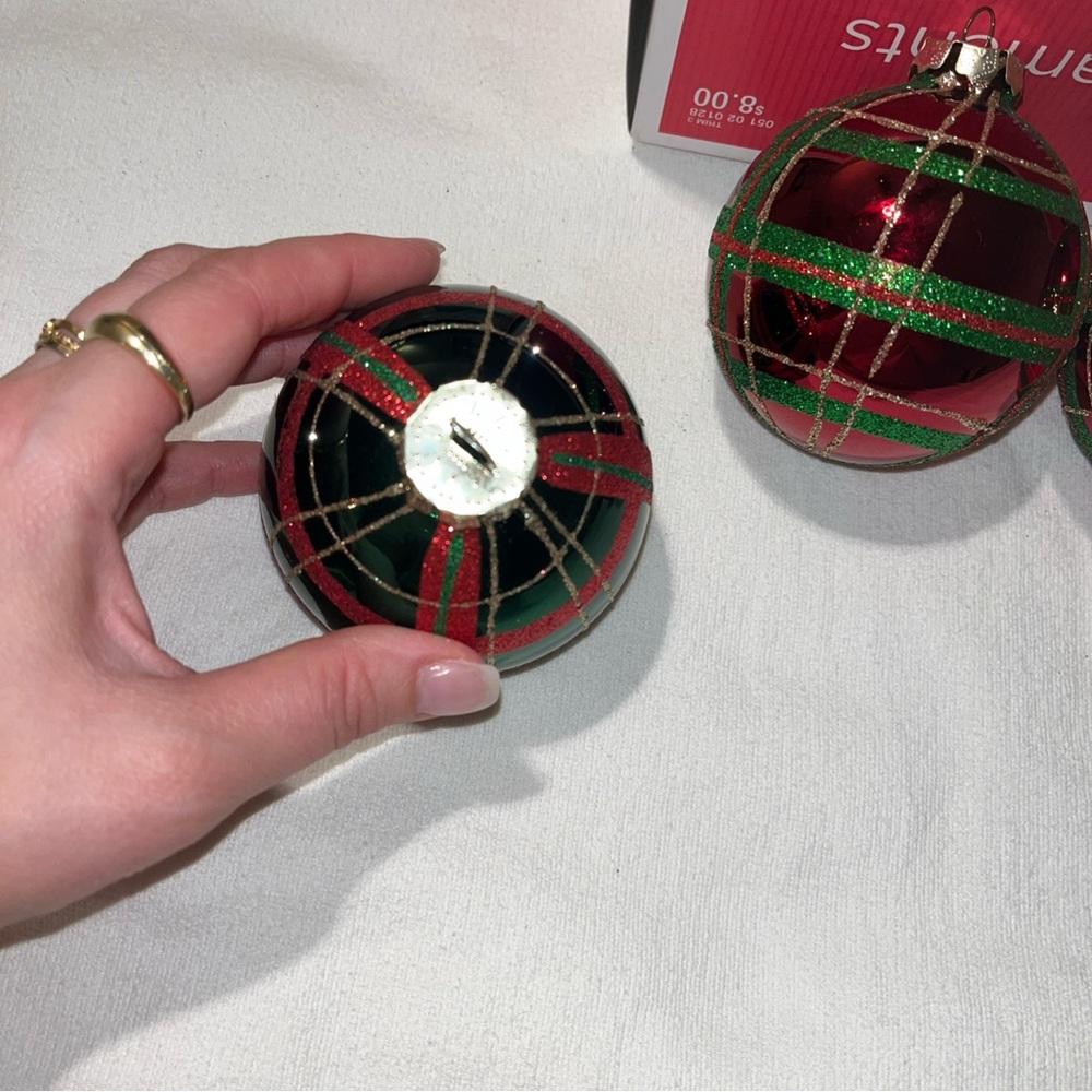 Vintage Festive Red and Green plaid Holiday Ornaments - Picture 6 of 10